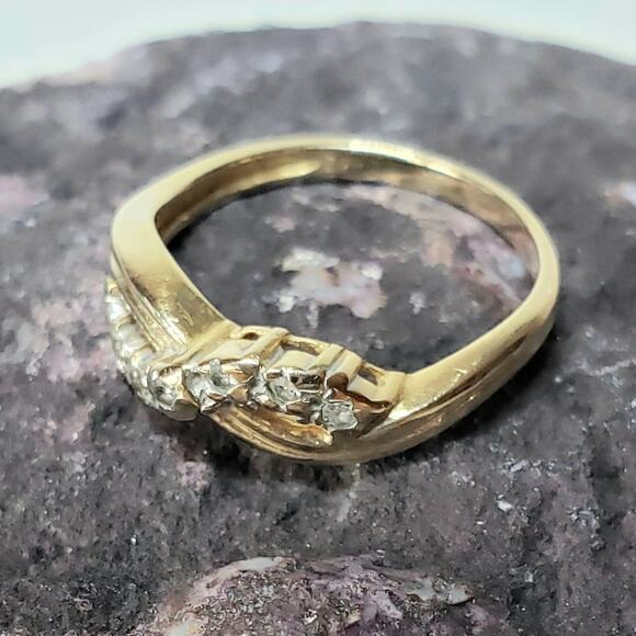 Dainty 14K Fine Yellow Gold Infinity Symbol Round Diamond Accent Pinky Ring - Picture 9 of 12